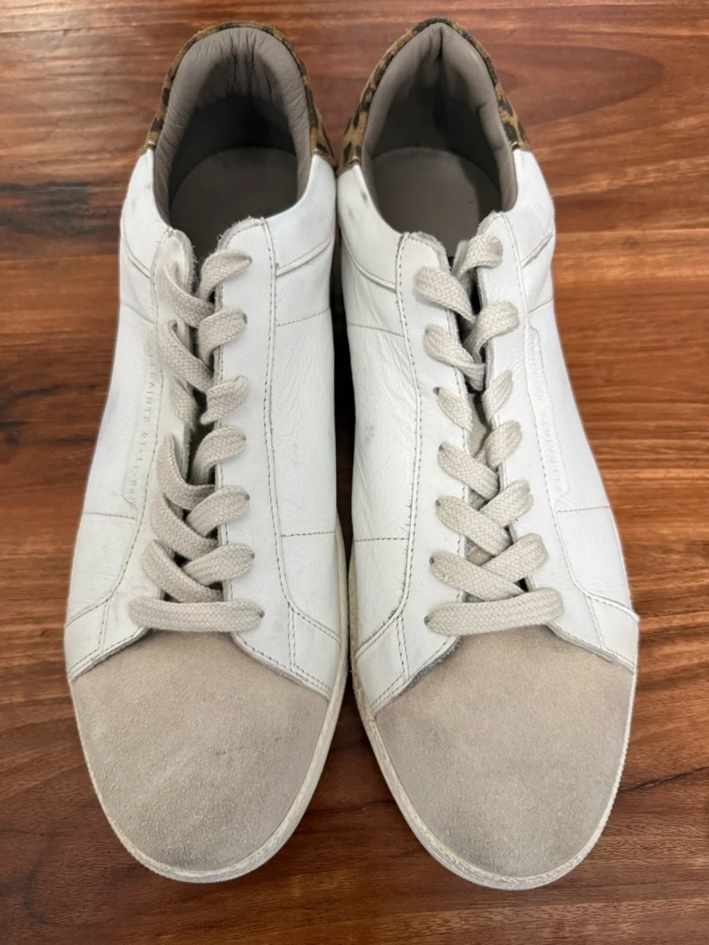 All Saints White Leather Sneakers with Beige Suede Toe - Picture 1 of 6